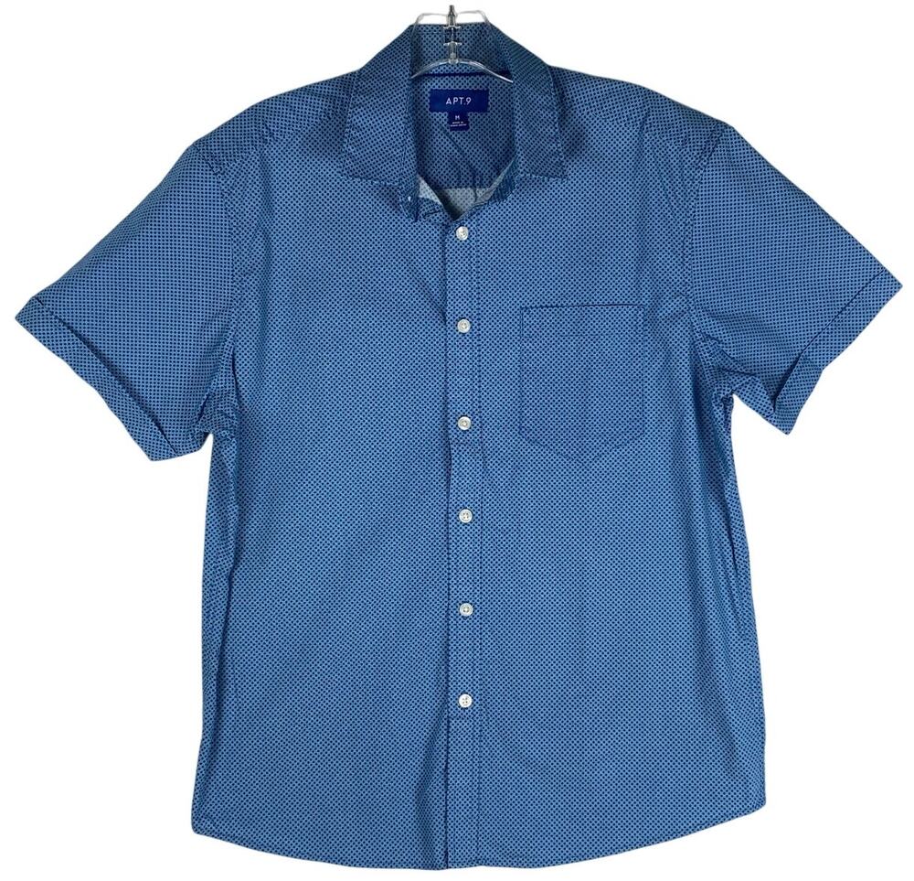 APT.9 Micro Dot Button Up Shirt Mens M Blue Business Casual Modern Minimalist